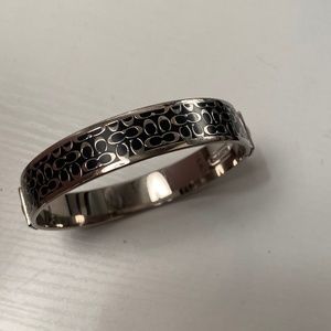 Coach Signature C Bangle Bracelet Black Silver